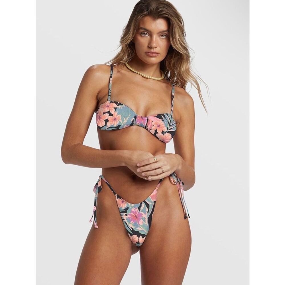 Billabong Women Nights in Paradise Side-Tie Skimpy Bikini Bottoms, Multi, L, NWT